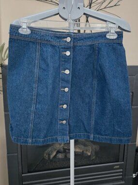 NWOT Sans Souci sz Jr XL button up denim blue mini skirt